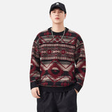 Geometric Pattern Crew Neck Knitted Sweater