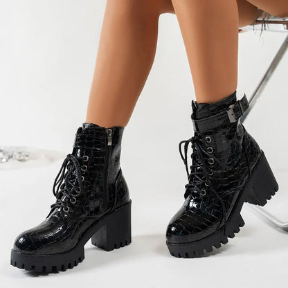 Gothic Black Platform Buckle Strap Boot