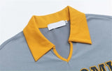 Starry Embroidered Turn Down Collar Hip Hop Casual T-Shirt