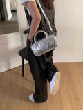 Purse Silver Square Leather Messenger Bag