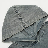 Denim Jeans Patch Pockets Hoodie