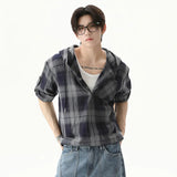 Streetwear Plaid Drawstring Hooded T-Shirt