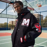 Men Retro Embroidered Leather Varsity Jacket