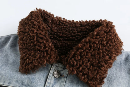Sherpa Spliced Faux Fur Denim Jacket