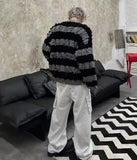 Classic Hairy Striped Round Neck Sweater