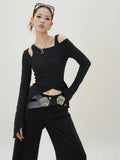 Black Irregular Slim Long Sleeve T-Shirt