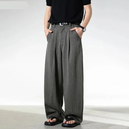 Old Money Style Stripe Wide Leg Suit Pants