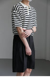 Classic Luxury Striped Polo Button Down T-Shirt