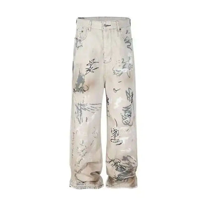 Hand-Painted Graffiti Distressed Denim Jeans