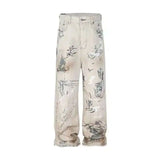 Hand-Painted Graffiti Distressed Denim Jeans