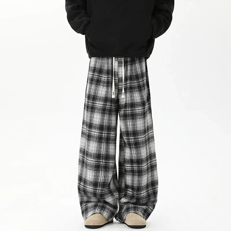 Effortless Checkered Wide Leg Casual Jogger