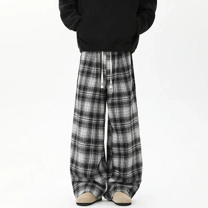 Effortless Checkered Wide Leg Casual Jogger