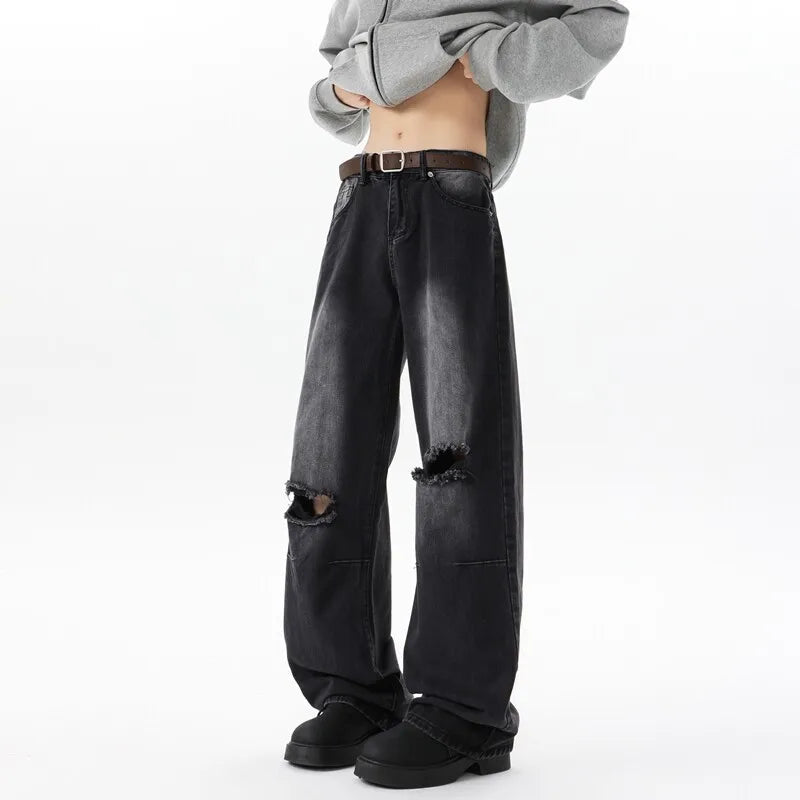 Classic Ripped Wide Leg Jeans