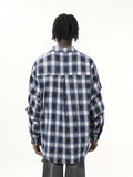 Long-sleeve Star Patch Lapel Plaid Shirt