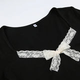 Cute Bandage Lace Trim Deep T-Shirt