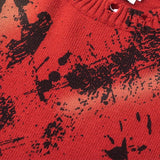 Flattering Distressed Ripped Red Ink Splashing Sweater
