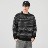 Geometric Pattern Crew Neck Knitted Sweater
