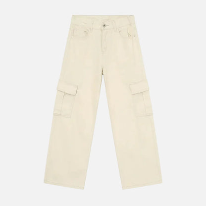 Trendy Solid Color Washed Denim Cargo Jeans