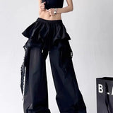 Contrasting Color Patchwork Lace Wide Pants