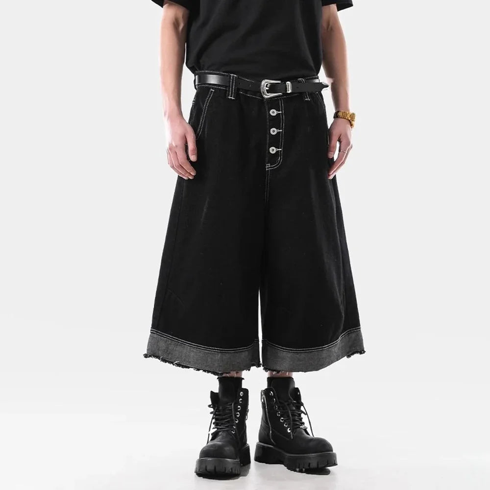 Vintage Washed Raw Edge Cropped Denim Jorts