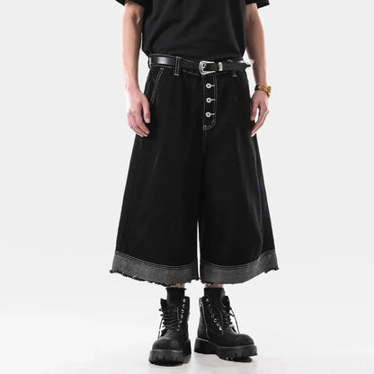 Vintage Washed Raw Edge Cropped Denim Jorts