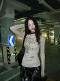Model wearing the khaki Coordinate Latitude Graphic T-Shirt