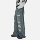 Stylish Patchwork Metal Studs Distressed Jeans