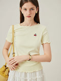 Cherry Embroidered Scalloped T-Shirt
