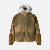 Thick Corduroy High Street Distressed Fur Hooded Jacket
