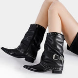 Punk Motorcycle Rivets Black Cowboy Boots
