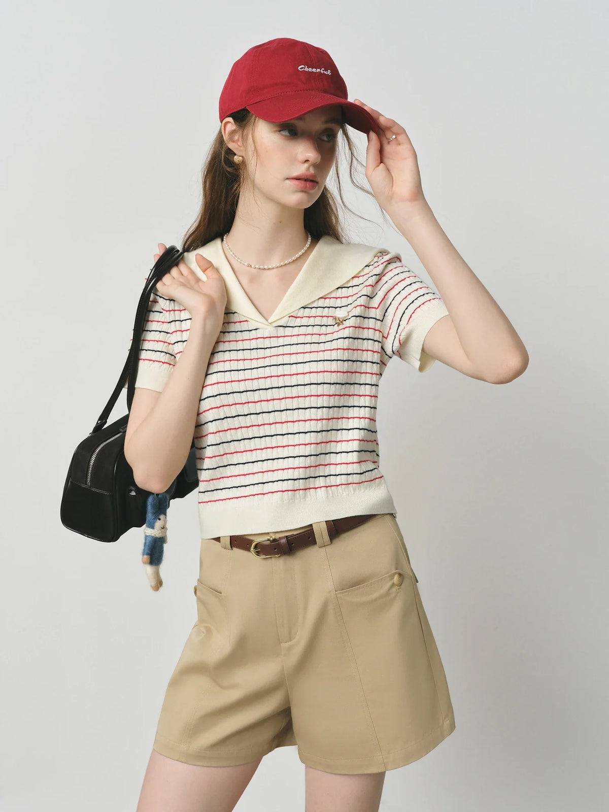 Streetwear Navy Striped Energetic Summer Knit T-Shirt