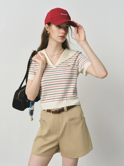 Streetwear Navy Striped Energetic Summer Knit T-Shirt