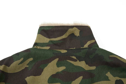 Camouflage Single Breasted Fur Collar Padded Jacket