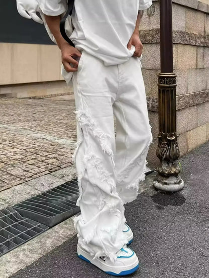Distressed American Style Raw Edge Jeans