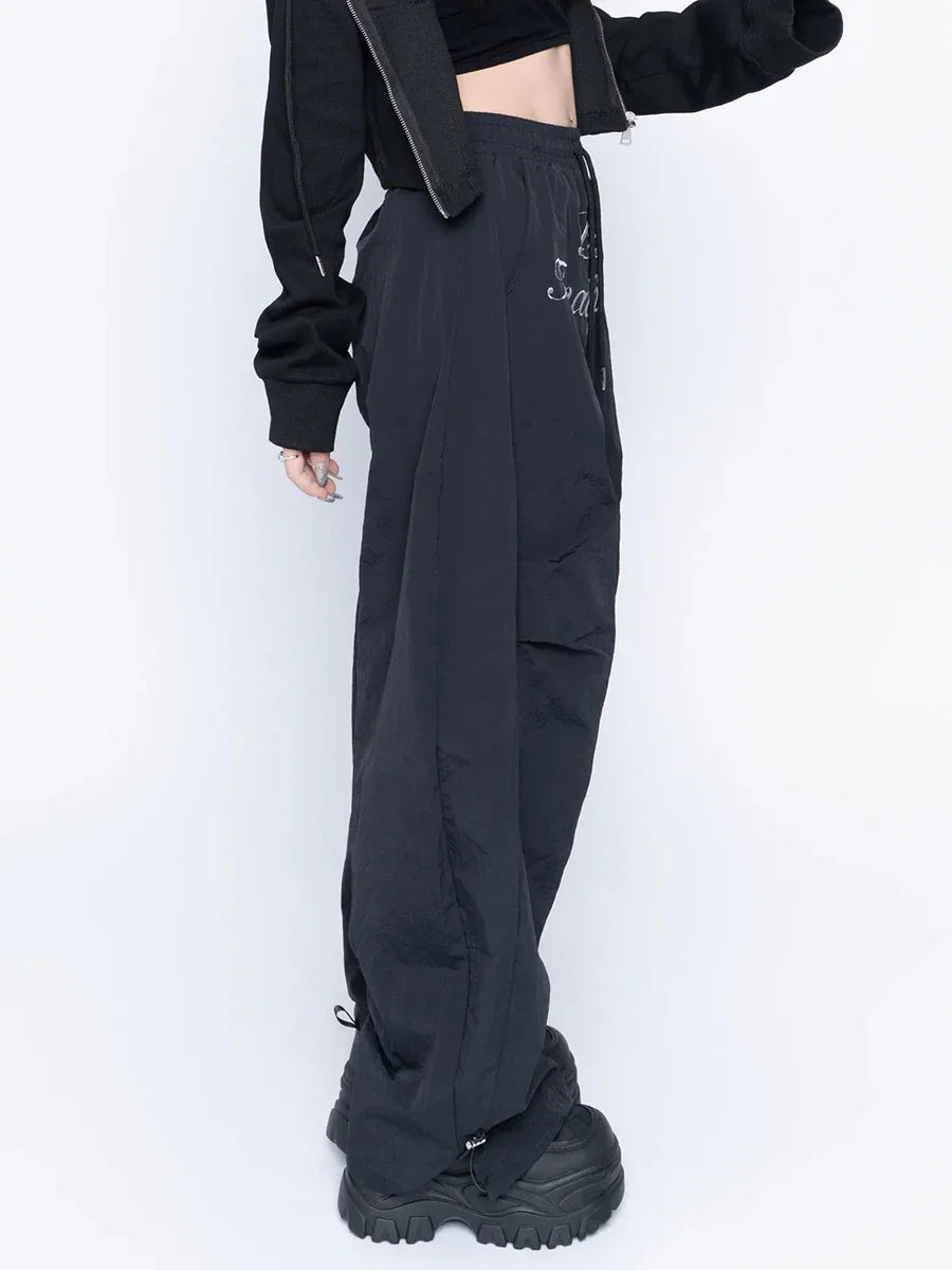 Black Chic Letters Print Parachute Sweatpants