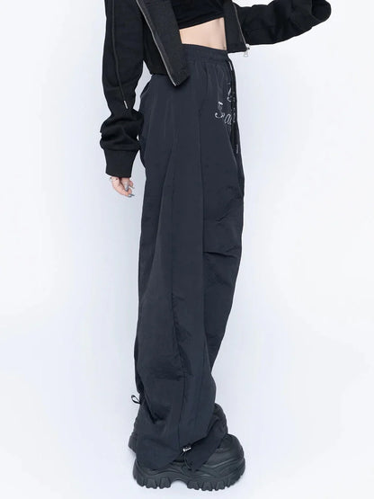 Black Chic Letters Print Parachute Sweatpants