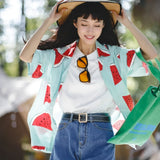 Watermelon Print Loose Collar Beach Shirt