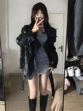 Gothic Stylish Black PU Leather Motorcycle Jacket
