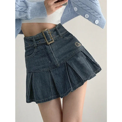Y2K Denim High Waist Belted Skirt