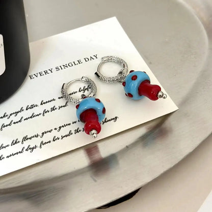 Vibrant Colorful Mushroom Resin Hoop Earrings
