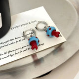 Vibrant Colorful Mushroom Resin Hoop Earrings