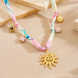 Golden Sun Totem Ceramic Flower Necklace