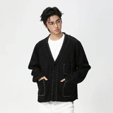Cozy Contrast Color Wool V-Neck Knit Cardigan