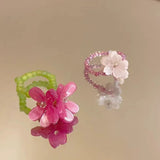 Elegant Floral Glass Bead Stretch Ring