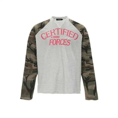 Vintage Camo Henley Collar Long T-Shirt