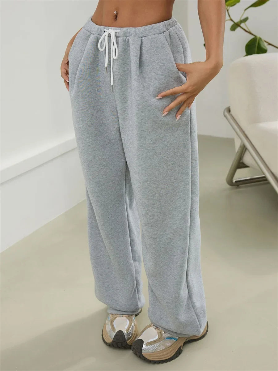 Women Solid Drawstring Baggy Sweatpants
