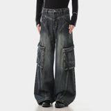 Trendy Deconstructed Wide Leg Cargo Jeans