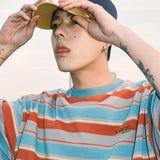 Men Casual Retro Vintage Striped Hip Hop T-Shirt