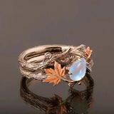 Elegant Gold Moonstone Maple Leaf Ring