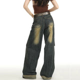 Summer Distressed High-Waist Wide-Leg Jeans